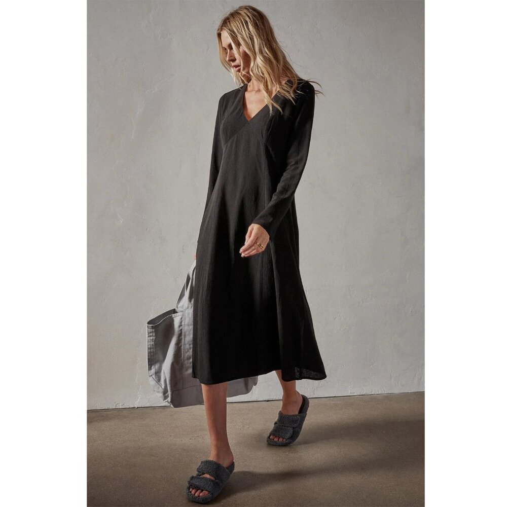 James Perse Viscose Linen Contour Dress Black $495 M